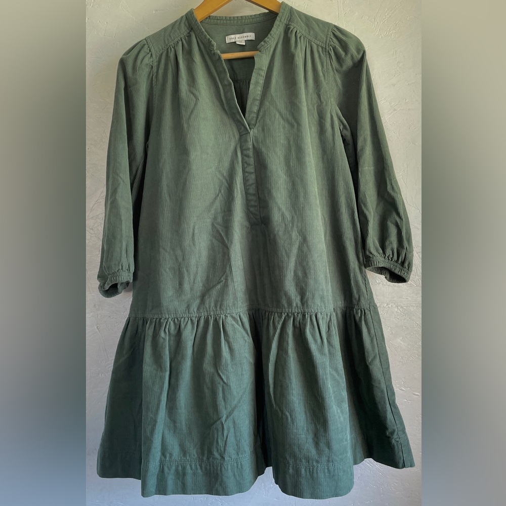Free Assembly Corduroy Mini Dress Green Cotton XS Roomy Pull Over